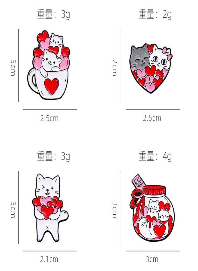 SCRDPRAD 4Pcs Qute Funny Kawaii Pink Cat Brooch for Women Love Heart Cartoon Kitty Cat Paw Pins Animal Lover Birthday Aniversary Thanksgiving Gifts Charm Fashion Jewelry-Love Cat - Image 2